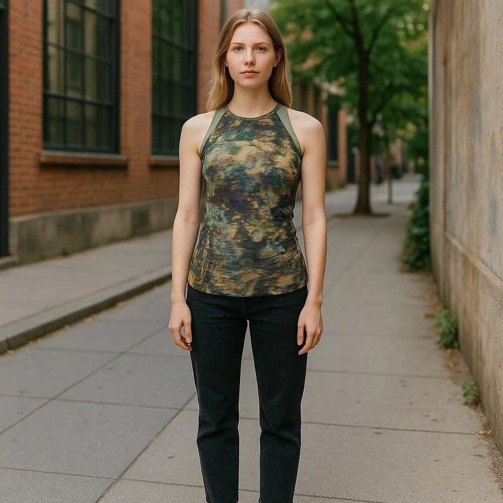 Lululemon Tank Top Multi Camo See Measurements‎ Racerback Knit Sporty - Picture 2 of 6